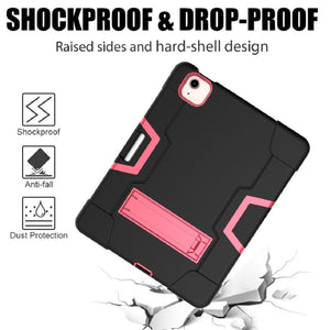 For iPad Air 2022 / 2020 10.9 Contrast Color Robot Shockproof Silicon + PC Protective Case with Holder & Pen Slot(Black + Rose Red)