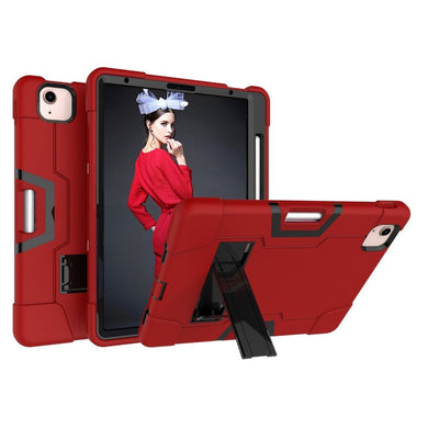 For iPad Air 2022 / 2020 10.9 Contrast Color Robot Shockproof Silicon + PC Protective Case with Holder & Pen Slot(Red + Black)