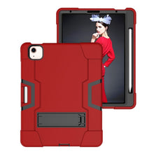 For iPad Air 2022 / 2020 10.9 Contrast Color Robot Shockproof Silicon + PC Protective Case with Holder & Pen Slot(Red + Black)