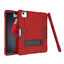 For iPad Air 2022 / 2020 10.9 Contrast Color Robot Shockproof Silicon + PC Protective Case with Holder & Pen Slot(Red + Black)