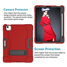 For iPad Air 2022 / 2020 10.9 Contrast Color Robot Shockproof Silicon + PC Protective Case with Holder & Pen Slot(Red + Black)