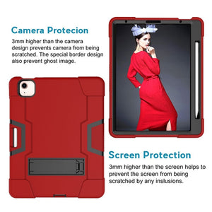 For iPad Air 2022 / 2020 10.9 Contrast Color Robot Shockproof Silicon + PC Protective Case with Holder & Pen Slot(Red + Black)