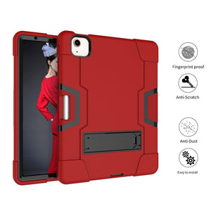 For iPad Air 2022 / 2020 10.9 Contrast Color Robot Shockproof Silicon + PC Protective Case with Holder & Pen Slot(Red + Black)