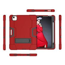 For iPad Air 2022 / 2020 10.9 Contrast Color Robot Shockproof Silicon + PC Protective Case with Holder & Pen Slot(Red + Black)