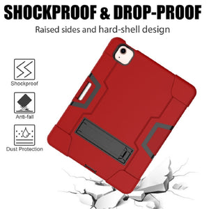 For iPad Air 2022 / 2020 10.9 Contrast Color Robot Shockproof Silicon + PC Protective Case with Holder & Pen Slot(Red + Black)