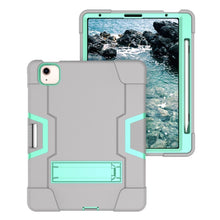 For iPad Air 2022 / 2020 10.9 Contrast Color Robot Shockproof Silicon + PC Protective Case with Holder & Pen Slot(Grey + Mint Green)