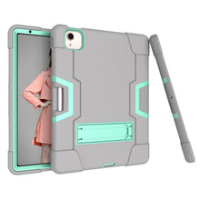 For iPad Air 2022 / 2020 10.9 Contrast Color Robot Shockproof Silicon + PC Protective Case with Holder & Pen Slot(Grey + Mint Green)