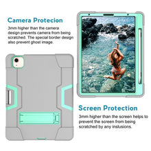 For iPad Air 2022 / 2020 10.9 Contrast Color Robot Shockproof Silicon + PC Protective Case with Holder & Pen Slot(Grey + Mint Green)