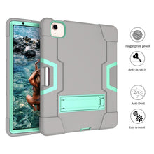 For iPad Air 2022 / 2020 10.9 Contrast Color Robot Shockproof Silicon + PC Protective Case with Holder & Pen Slot(Grey + Mint Green)