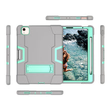 For iPad Air 2022 / 2020 10.9 Contrast Color Robot Shockproof Silicon + PC Protective Case with Holder & Pen Slot(Grey + Mint Green)