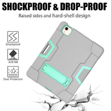 For iPad Air 2022 / 2020 10.9 Contrast Color Robot Shockproof Silicon + PC Protective Case with Holder & Pen Slot(Grey + Mint Green)