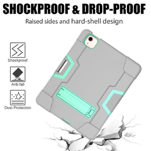For iPad Air 2022 / 2020 10.9 Contrast Color Robot Shockproof Silicon + PC Protective Case with Holder & Pen Slot(Grey + Mint Green)