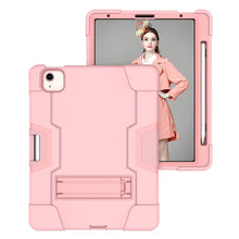 For iPad Air 2022 / 2020 10.9 Contrast Color Robot Shockproof Silicon + PC Protective Case with Holder & Pen Slot(Rose Gold)