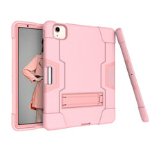 For iPad Air 2022 / 2020 10.9 Contrast Color Robot Shockproof Silicon + PC Protective Case with Holder & Pen Slot(Rose Gold)