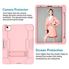 For iPad Air 2022 / 2020 10.9 Contrast Color Robot Shockproof Silicon + PC Protective Case with Holder & Pen Slot(Rose Gold)