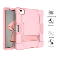For iPad Air 2022 / 2020 10.9 Contrast Color Robot Shockproof Silicon + PC Protective Case with Holder & Pen Slot(Rose Gold)