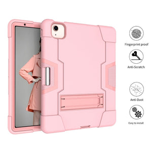 For iPad Air 2022 / 2020 10.9 Contrast Color Robot Shockproof Silicon + PC Protective Case with Holder & Pen Slot(Rose Gold)