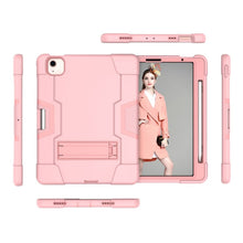 For iPad Air 2022 / 2020 10.9 Contrast Color Robot Shockproof Silicon + PC Protective Case with Holder & Pen Slot(Rose Gold)