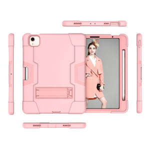 For iPad Air 2022 / 2020 10.9 Contrast Color Robot Shockproof Silicon + PC Protective Case with Holder & Pen Slot(Rose Gold)