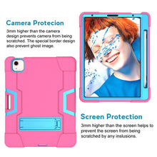 For iPad Air 2022 / 2020 10.9 Contrast Color Robot Shockproof Silicon + PC Protective Case with Holder & Pen Slot(Rose Red + Blue)