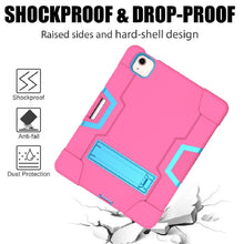 For iPad Air 2022 / 2020 10.9 Contrast Color Robot Shockproof Silicon + PC Protective Case with Holder & Pen Slot(Rose Red + Blue)