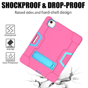 For iPad Air 2022 / 2020 10.9 Contrast Color Robot Shockproof Silicon + PC Protective Case with Holder & Pen Slot(Rose Red + Blue)