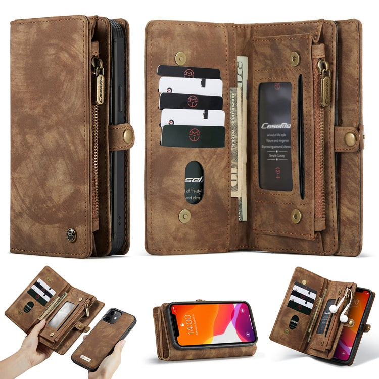 For iPhone 12 mini CaseMe-008 Detachable Multifunctional Horizontal Flip Leather Case with Card Slot & Holder & Zipper Wallet & Photo Frame(Brown)