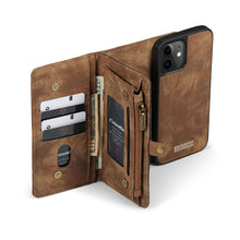 For iPhone 12 mini CaseMe-008 Detachable Multifunctional Horizontal Flip Leather Case with Card Slot & Holder & Zipper Wallet & Photo Frame(Brown)