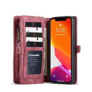 For iPhone 12 / 12 Pro CaseMe-008 Detachable Multifunctional Horizontal Flip Leather Case with Card Slot & Holder & Zipper Wallet & Photo Frame(Red)