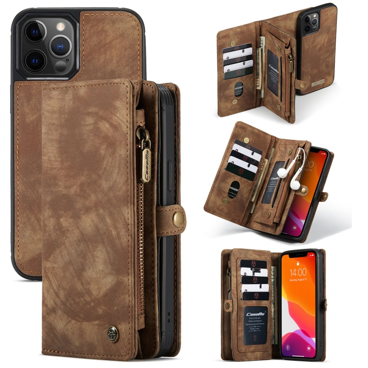 For iPhone 12 Pro Max CaseMe-008 Detachable Multifunctional Horizontal Flip Leather Case with Card Slot & Holder & Zipper Wallet & Photo Frame(Brown)