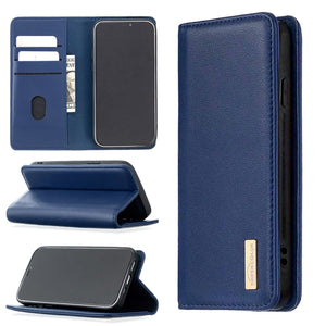 For iPhone 12 / 12 Pro 2 in 1 Detachable Magnetic Horizontal Flip Genuine Leather Case with Holder & Card Slots & Wallet(Blue)