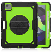 Shockproof Colorful Silicone + PC Protective Case with Holder & Shoulder Strap & Hand Strap & Pen Slot For iPad Air 2022 / 2020 10.9 (Black Yellow Green)