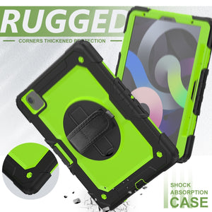 Shockproof Colorful Silicone + PC Protective Case with Holder & Shoulder Strap & Hand Strap & Pen Slot For iPad Air 2022 / 2020 10.9 (Black Yellow Green)