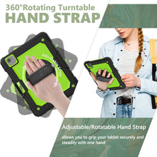 Shockproof Colorful Silicone + PC Protective Case with Holder & Shoulder Strap & Hand Strap & Pen Slot For iPad Air 2022 / 2020 10.9 (Black Yellow Green)
