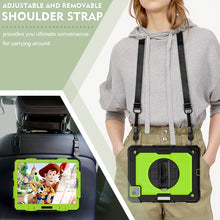 Shockproof Colorful Silicone + PC Protective Case with Holder & Shoulder Strap & Hand Strap & Pen Slot For iPad Air 2022 / 2020 10.9 (Black Yellow Green)