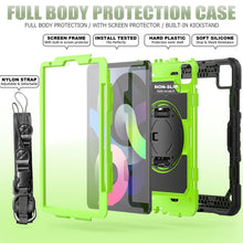 Shockproof Colorful Silicone + PC Protective Case with Holder & Shoulder Strap & Hand Strap & Pen Slot For iPad Air 2022 / 2020 10.9 (Black Yellow Green)