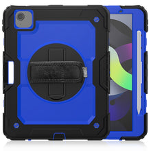 Shockproof Colorful Silicone + PC Protective Case with Holder & Shoulder Strap & Hand Strap & Pen Slot For iPad Air 2022 / 2020 10.9 (Black Blue)