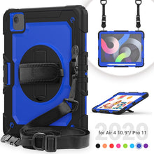 Shockproof Colorful Silicone + PC Protective Case with Holder & Shoulder Strap & Hand Strap & Pen Slot For iPad Air 2022 / 2020 10.9 (Black Blue)