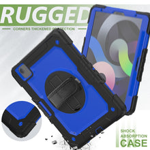 Shockproof Colorful Silicone + PC Protective Case with Holder & Shoulder Strap & Hand Strap & Pen Slot For iPad Air 2022 / 2020 10.9 (Black Blue)