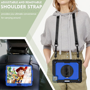 Shockproof Colorful Silicone + PC Protective Case with Holder & Shoulder Strap & Hand Strap & Pen Slot For iPad Air 2022 / 2020 10.9 (Black Blue)