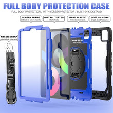 Shockproof Colorful Silicone + PC Protective Case with Holder & Shoulder Strap & Hand Strap & Pen Slot For iPad Air 2022 / 2020 10.9 (Black Blue)
