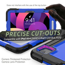 Shockproof Colorful Silicone + PC Protective Case with Holder & Shoulder Strap & Hand Strap & Pen Slot For iPad Air 2022 / 2020 10.9 (Black Blue)