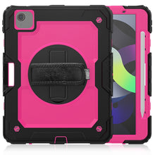 Shockproof Colorful Silicone + PC Protective Case with Holder & Shoulder Strap & Hand Strap & Pen Slot For iPad Air 2022 / 2020 10.9 (Black Rose Red)