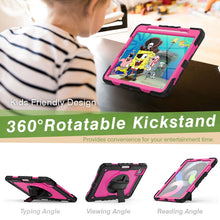 Shockproof Colorful Silicone + PC Protective Case with Holder & Shoulder Strap & Hand Strap & Pen Slot For iPad Air 2022 / 2020 10.9 (Black Rose Red)