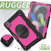Shockproof Colorful Silicone + PC Protective Case with Holder & Shoulder Strap & Hand Strap & Pen Slot For iPad Air 2022 / 2020 10.9 (Black Rose Red)