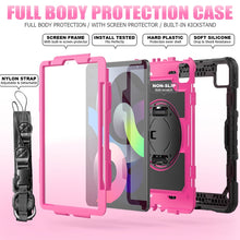 Shockproof Colorful Silicone + PC Protective Case with Holder & Shoulder Strap & Hand Strap & Pen Slot For iPad Air 2022 / 2020 10.9 (Black Rose Red)
