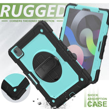 Shockproof Colorful Silicone + PC Protective Case with Holder & Shoulder Strap & Hand Strap & Pen Slot For iPad Air 2022 / 2020 10.9 (Black Light Blue)