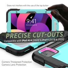 Shockproof Colorful Silicone + PC Protective Case with Holder & Shoulder Strap & Hand Strap & Pen Slot For iPad Air 2022 / 2020 10.9 (Black Light Blue)