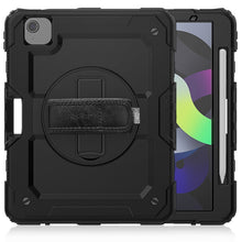 Shockproof Colorful Silicone + PC Protective Case with Holder & Shoulder Strap & Hand Strap & Pen Slot For iPad Air 2022 / 2020 10.9 (Black)