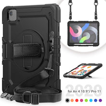 Shockproof Colorful Silicone + PC Protective Case with Holder & Shoulder Strap & Hand Strap & Pen Slot For iPad Air 2022 / 2020 10.9 (Black)